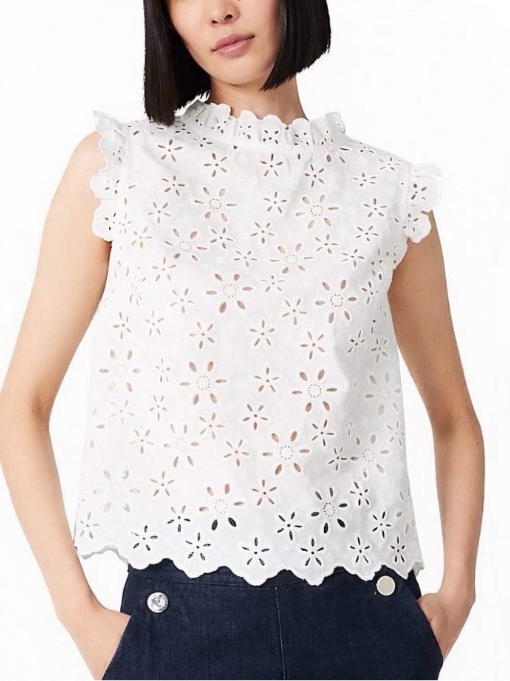 kate spade White Floral Eyelet Mock Neck Camisole
